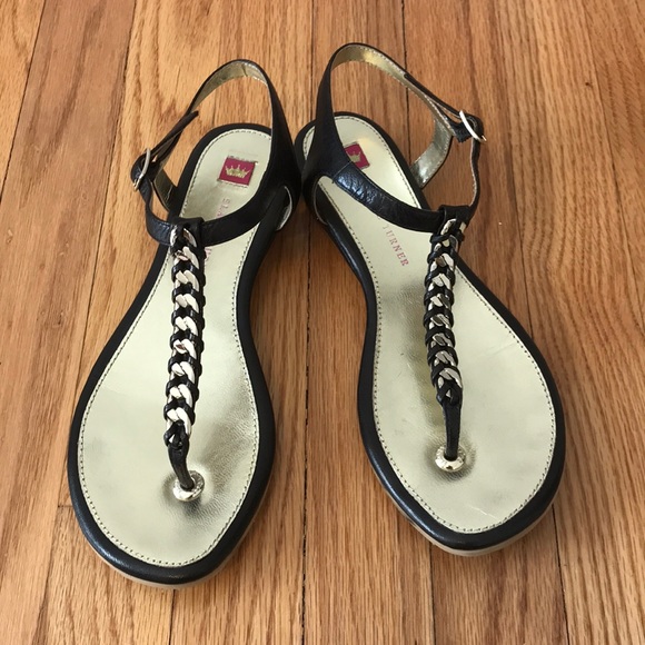 Elaine Turner Shoes - Elaine Turner Black and Gold Sandals, size 8, EUC